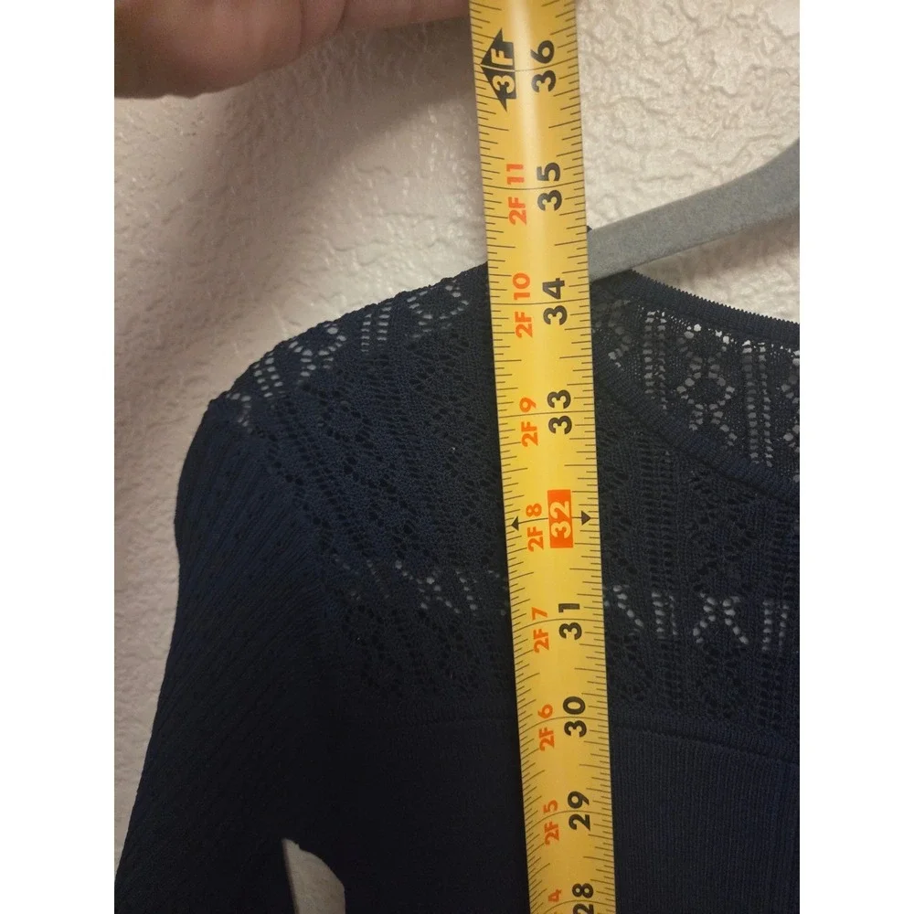 Marchesa Voyage Navy Blue Crochet Lace‎ Ribbed Knit Sheath Dress XS 3/4 Sleeve - Picture 9 of 9